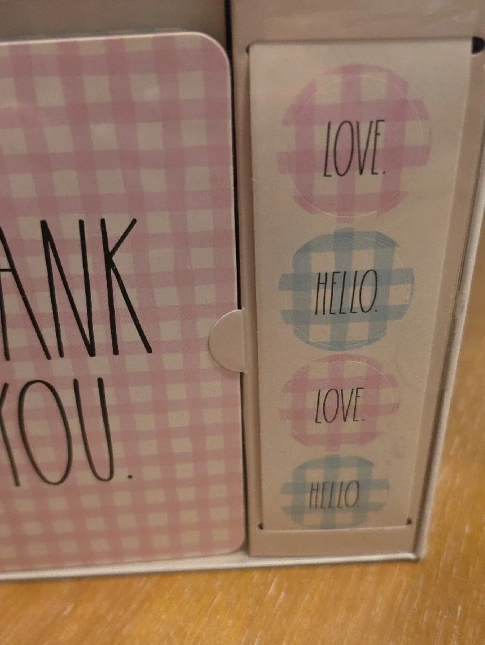 Rae Dunn Note Card Set Pink/ Blue Gingham- Set Of 12